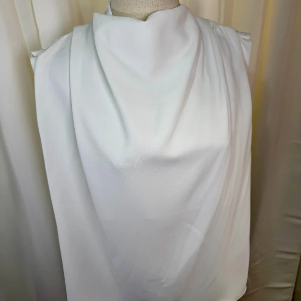 NWT Zara Pleated Shoulder Draped Cowl Neck Sleeveless Blouse in White Size XL - Picture 7 of 16